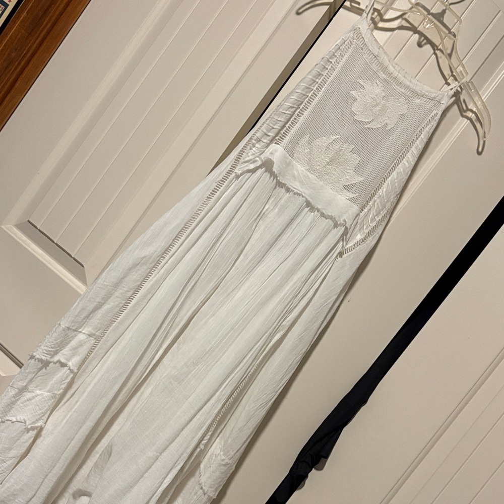 Talisman White Crochet-Detail Halter Maxi Dress